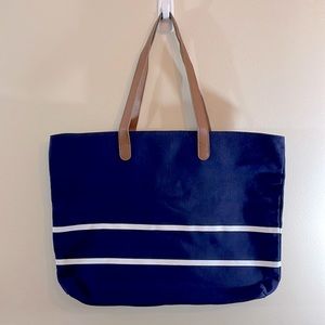 NWOT White House Black Market Navy Striped Canvas Tote